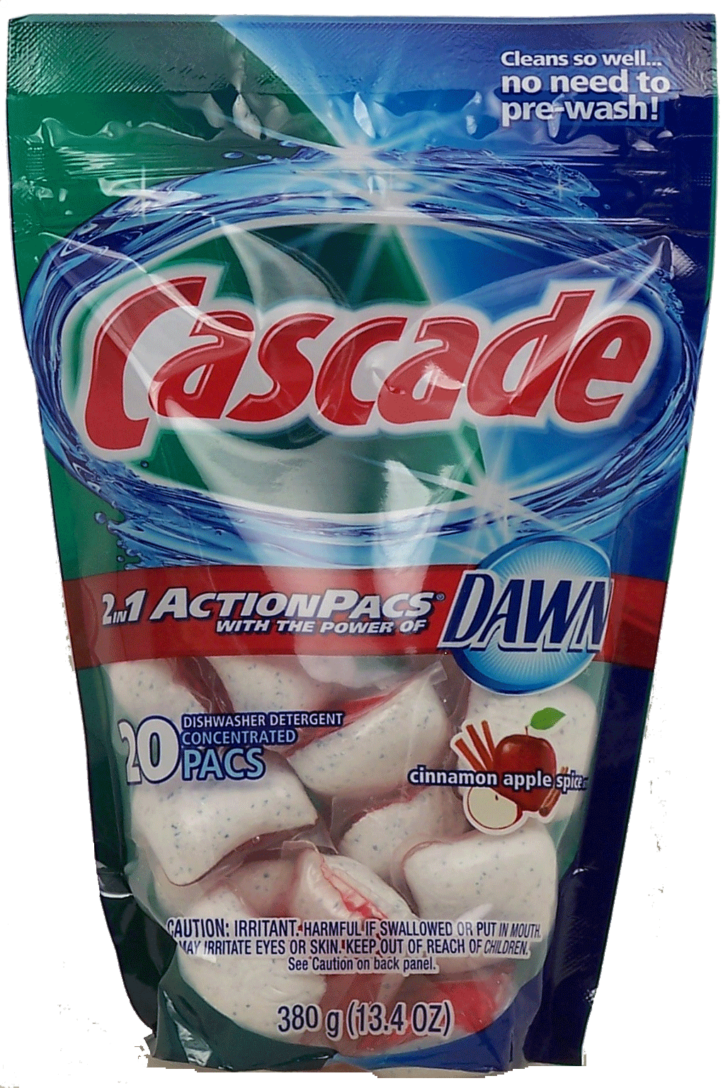 Cascade&nbsp;2 in 1 action packs&nbsp;concentrated dishwasher detergent tablets, 20-count, cinnamon apple spice scent Full-Size Picture
